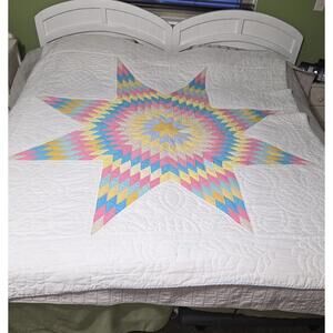 Vintage Patchwork Quilt 8 Point LeMoyne Star Pattern  80 x 72"  Hand Sewn